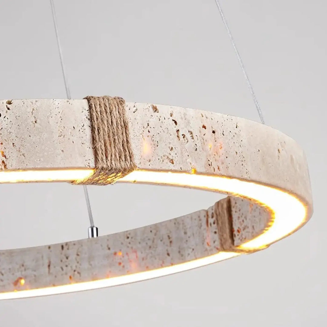 Suspension design circulaire led style travertin elegance