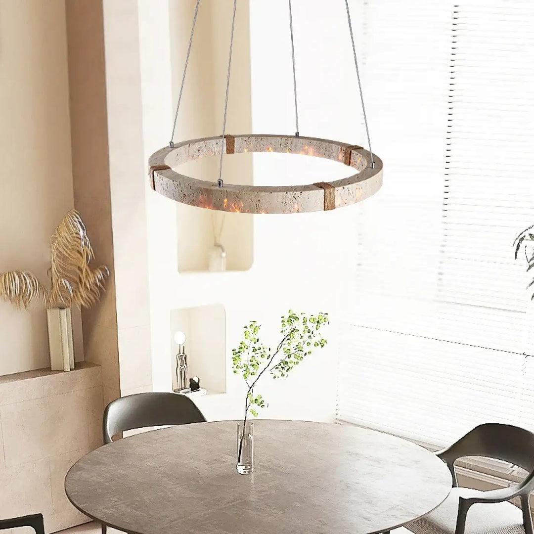 Suspension design circulaire led style travertin elegance