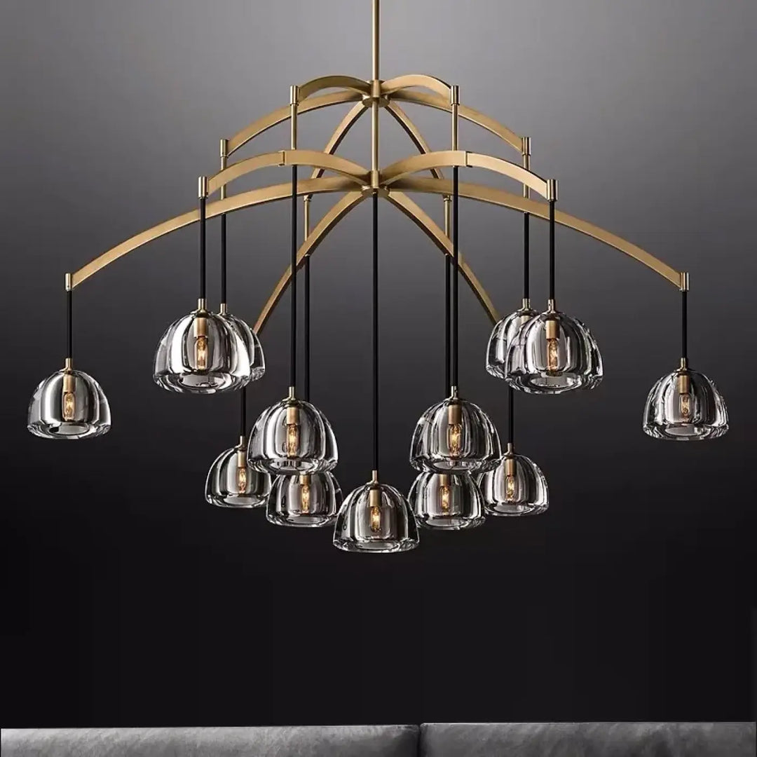 Suspension design en cloches de verre fumé clair chic