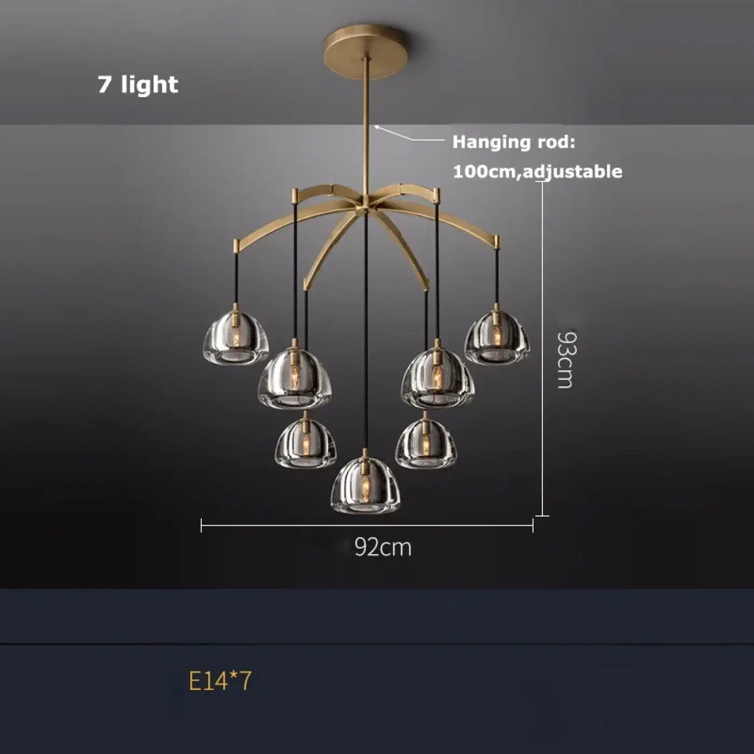Suspension design en cloches de verre fumé clair chic