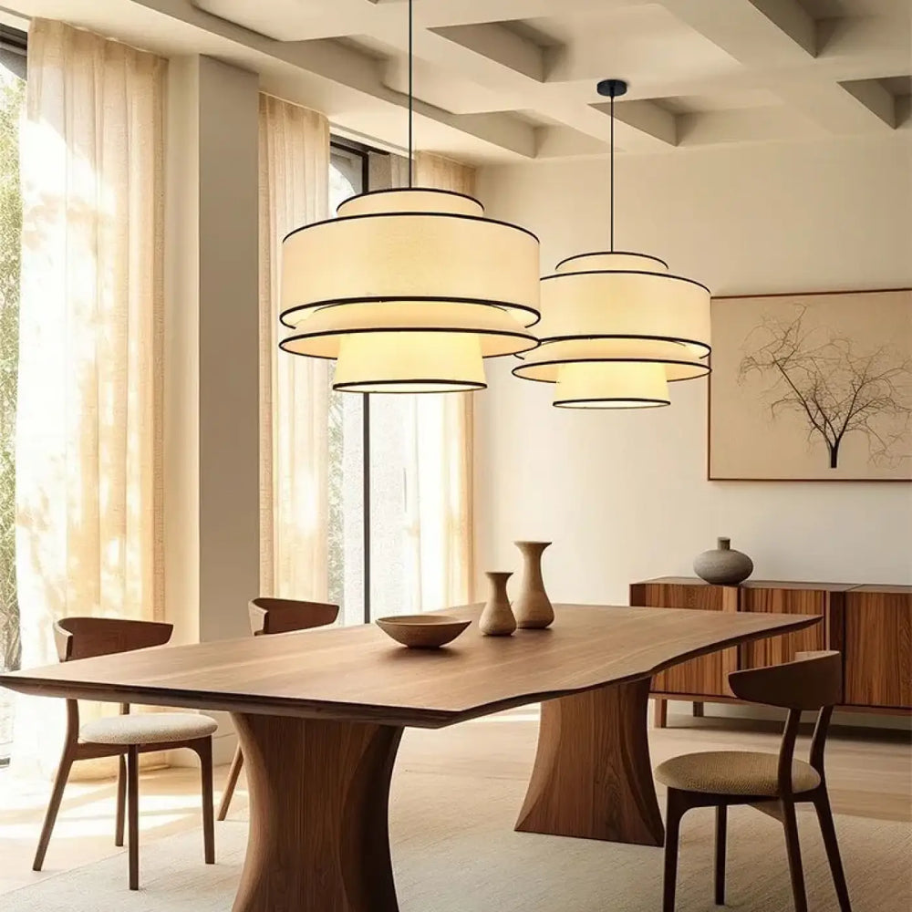 Suspension design contemporain en tissu beige style chic