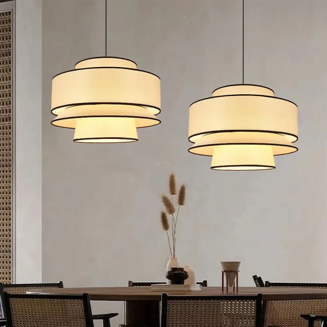 Suspension design contemporain en tissu beige style chic