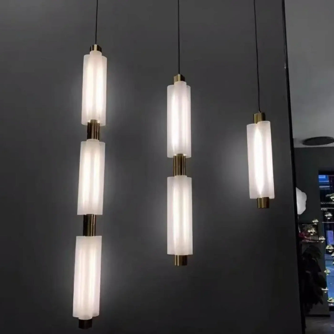 Suspension Luminaire Design Contemporaine Cylindre Verre Blanc