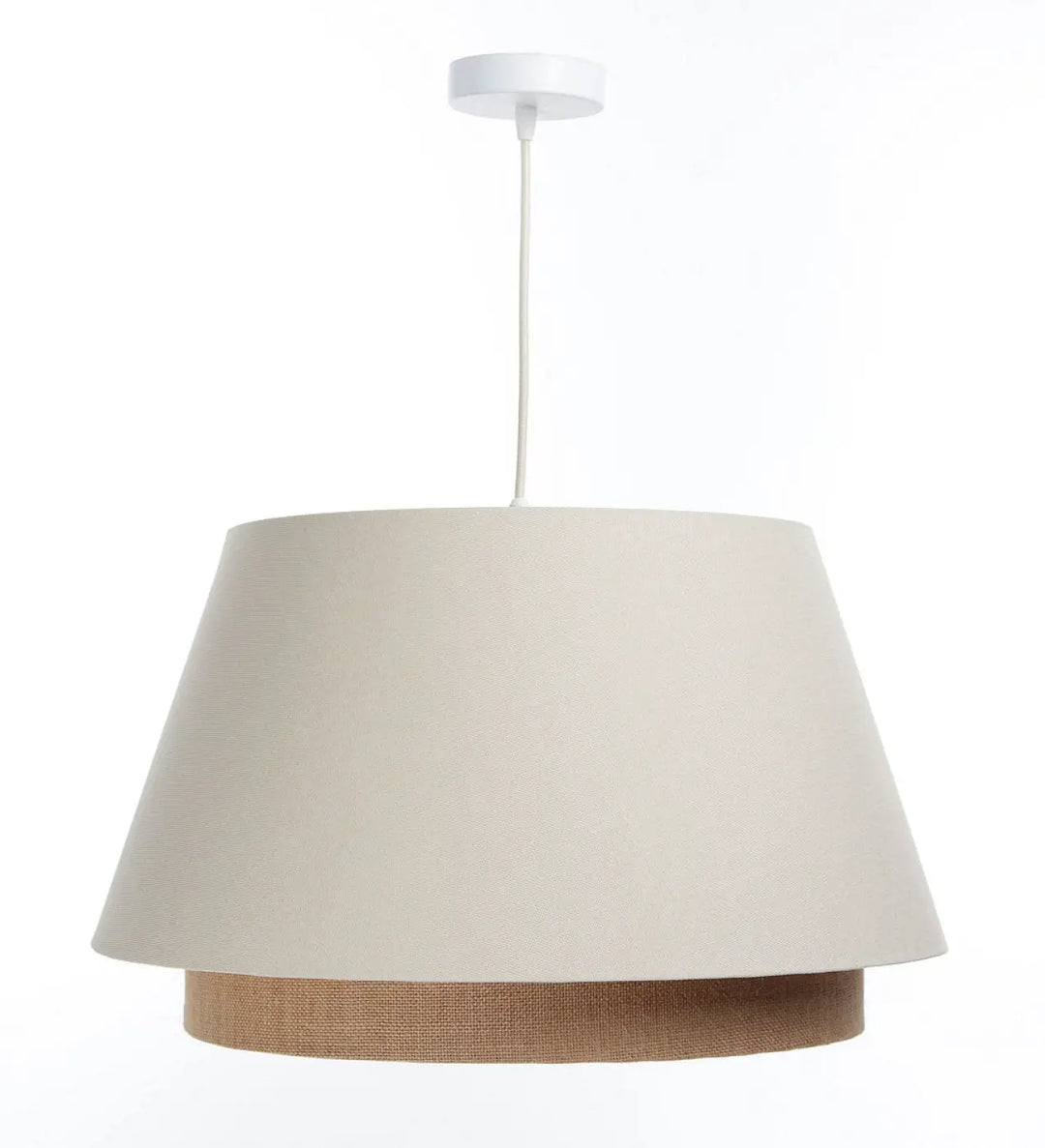 Suspension luminaire crème double abat-jour texturé en tissu beige et tan design crème élégant et moderne