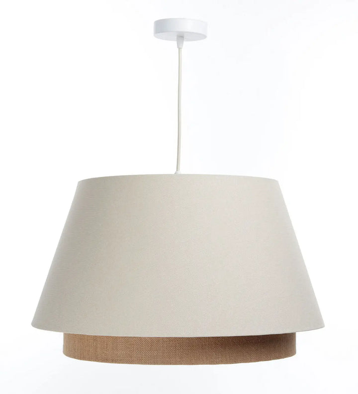 Suspension luminaire crème double abat-jour texturé en tissu beige et tan design crème élégant et moderne