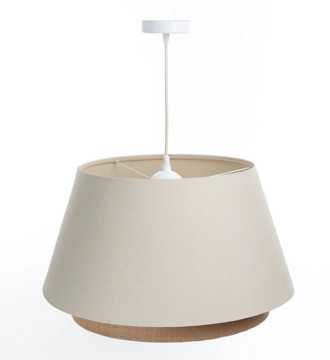Suspension luminaire sensei design crème avec abat-jour en tissu texturé beige et base en jute tressé