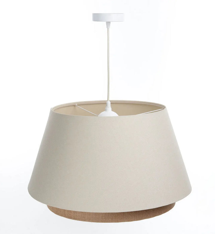 Suspension luminaire sensei design crème avec abat-jour en tissu texturé beige et base en jute tressé