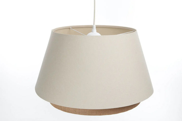 Suspension luminaire sensei crème avec abat-jour en tissu beige et base tissée texturée pour design crème double abat