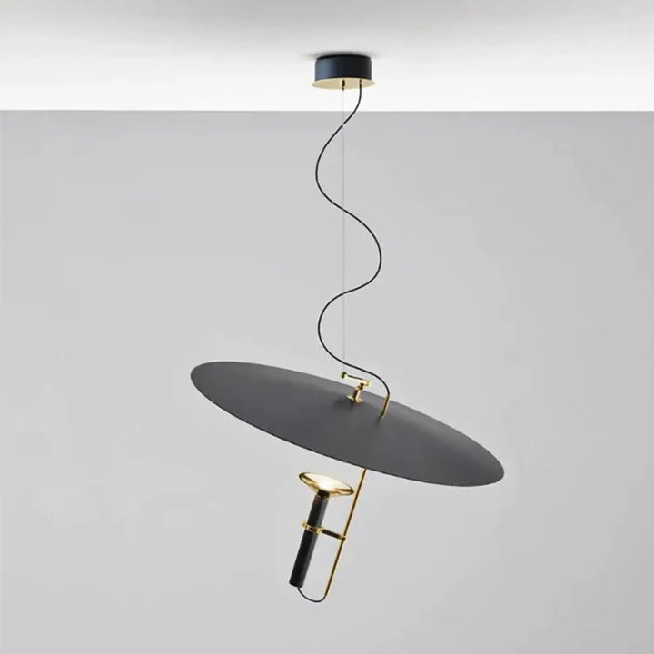 Suspension luminaire fimeo lampe suspendue moderne noire et or avec abat-jour disque élégant suspendu par cordon courbé