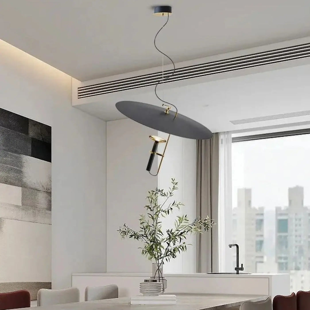 Suspension luminaire fimeo lampe suspendue noire moderne avec design courbé et accents dorés élégants
