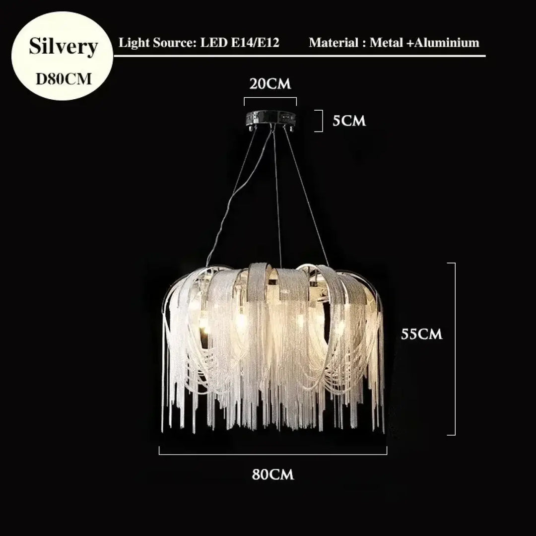 Suspension luminaire design dorée à chaînes lumineuses