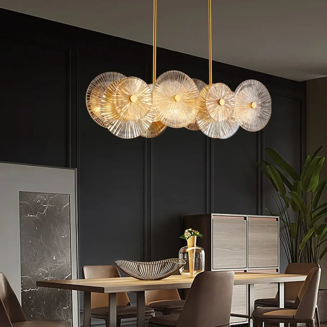 Suspension luminaire design dorée à disques lumineux moderne