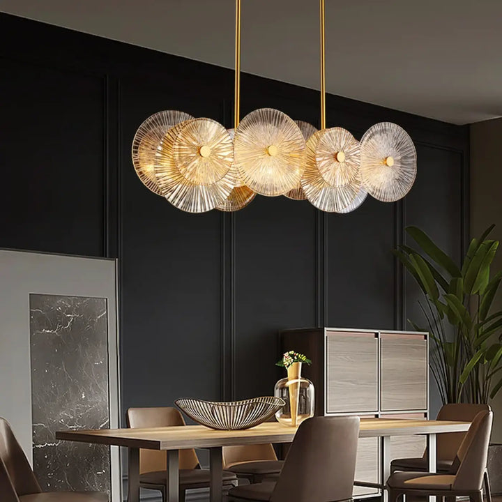 Suspension luminaire design dorée à disques lumineux moderne