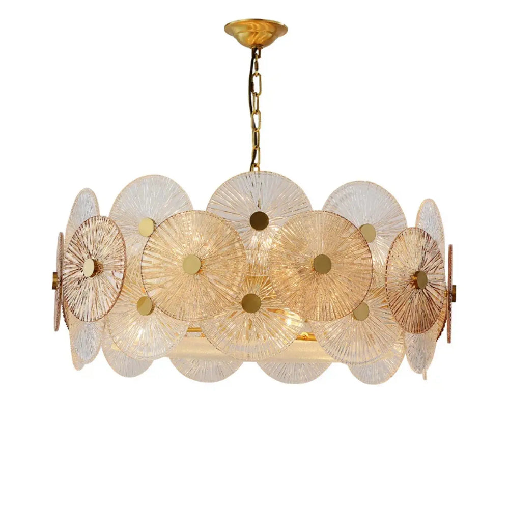 Suspension luminaire design dorée à disques lumineux moderne