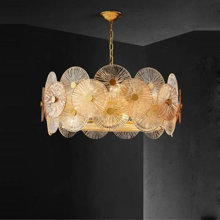 Suspension luminaire design dorée à disques lumineux moderne