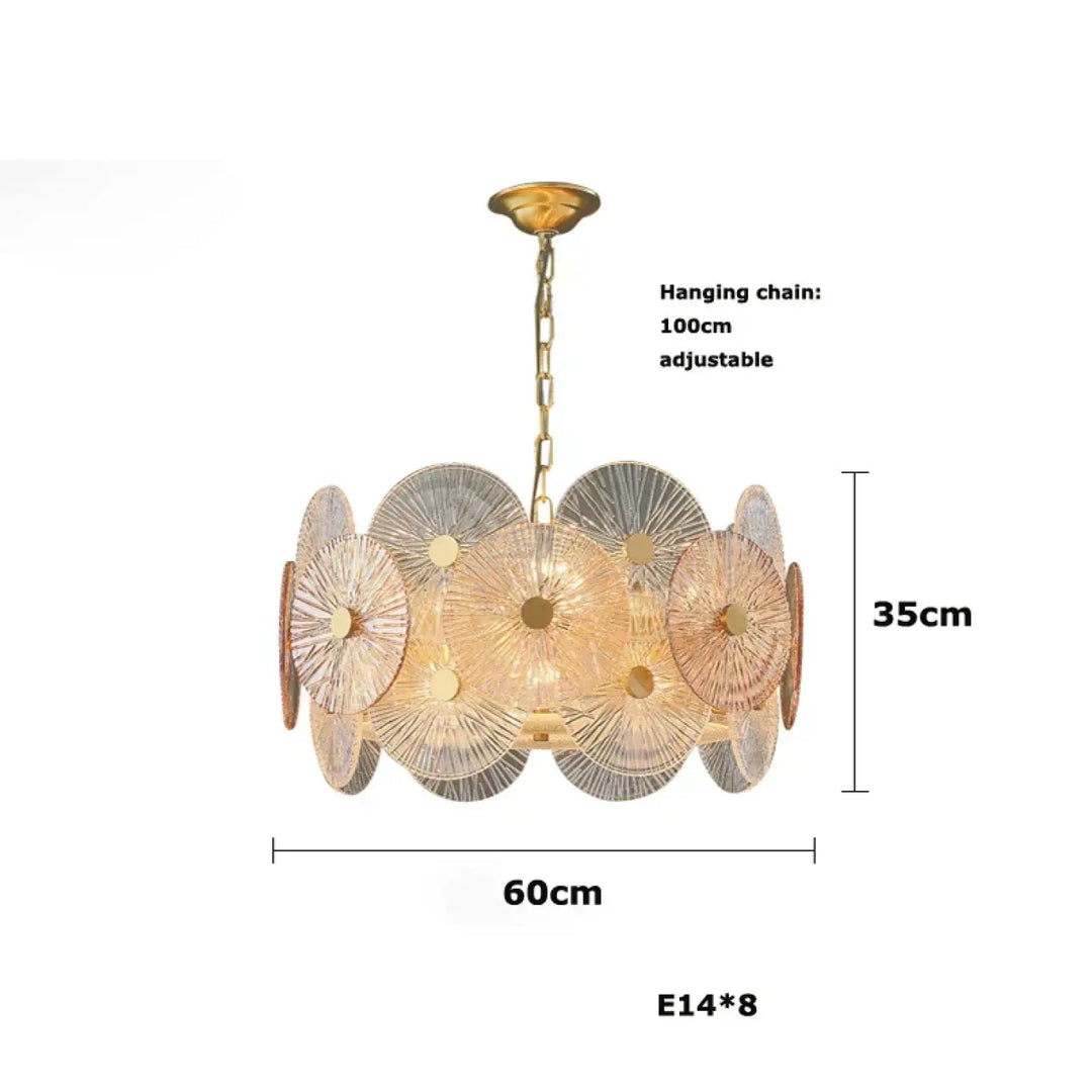 Suspension luminaire design dorée à disques lumineux moderne