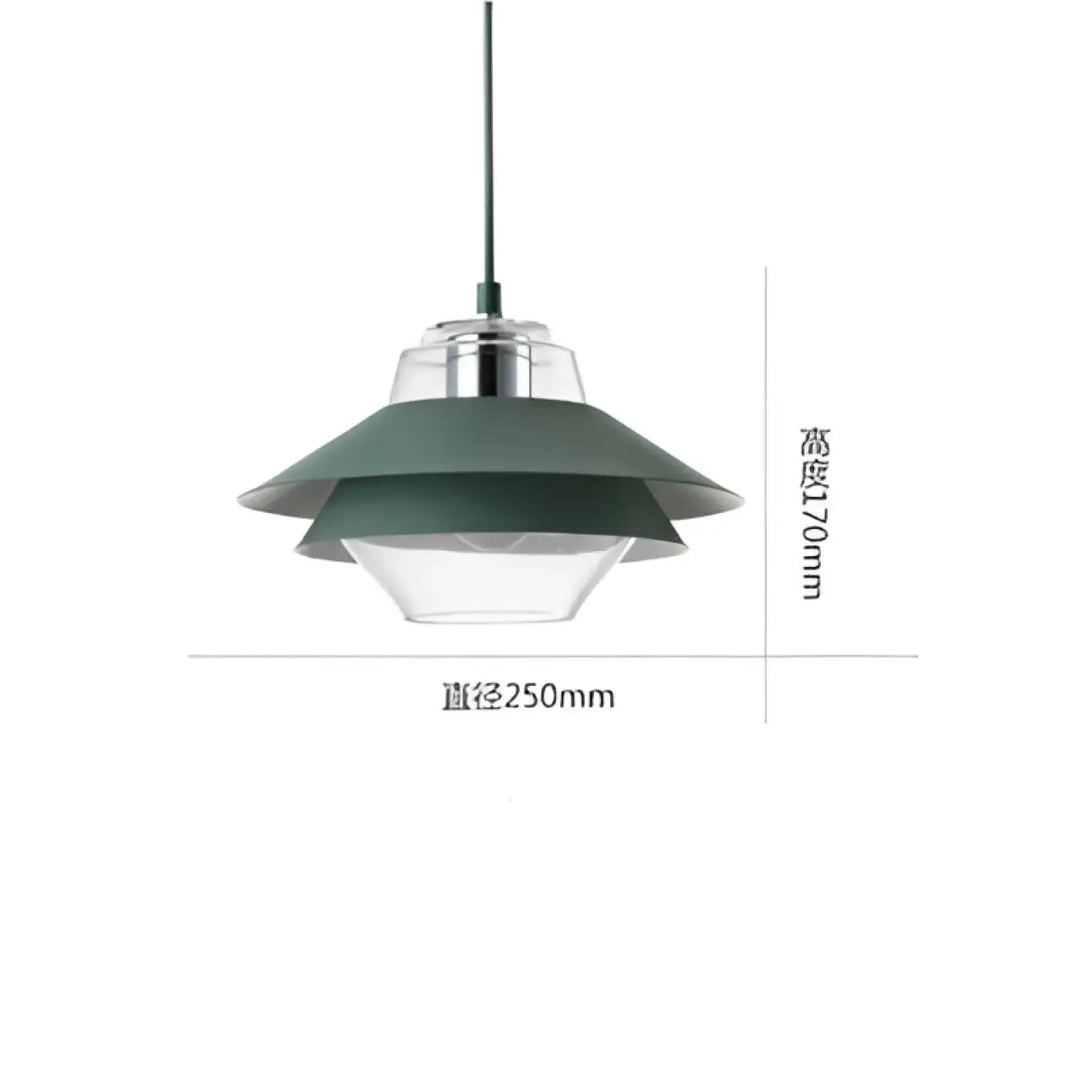 Suspension luminaire ariella en verre translucide à étages avec accents métalliques vert foncé pour décoration intérieure