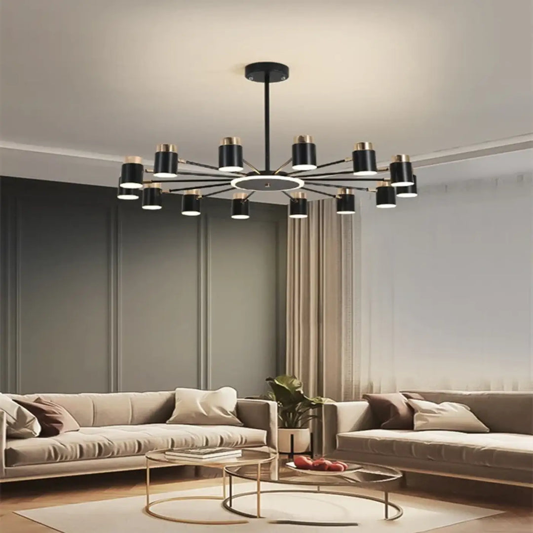 Suspension luminaire design élégant en métal noir et doré
