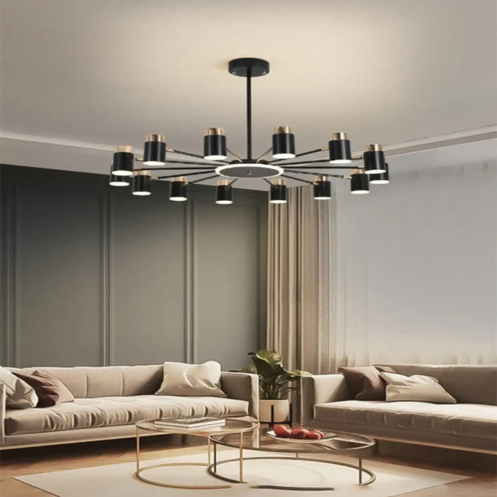 Suspension luminaire design élégant en métal noir et doré
