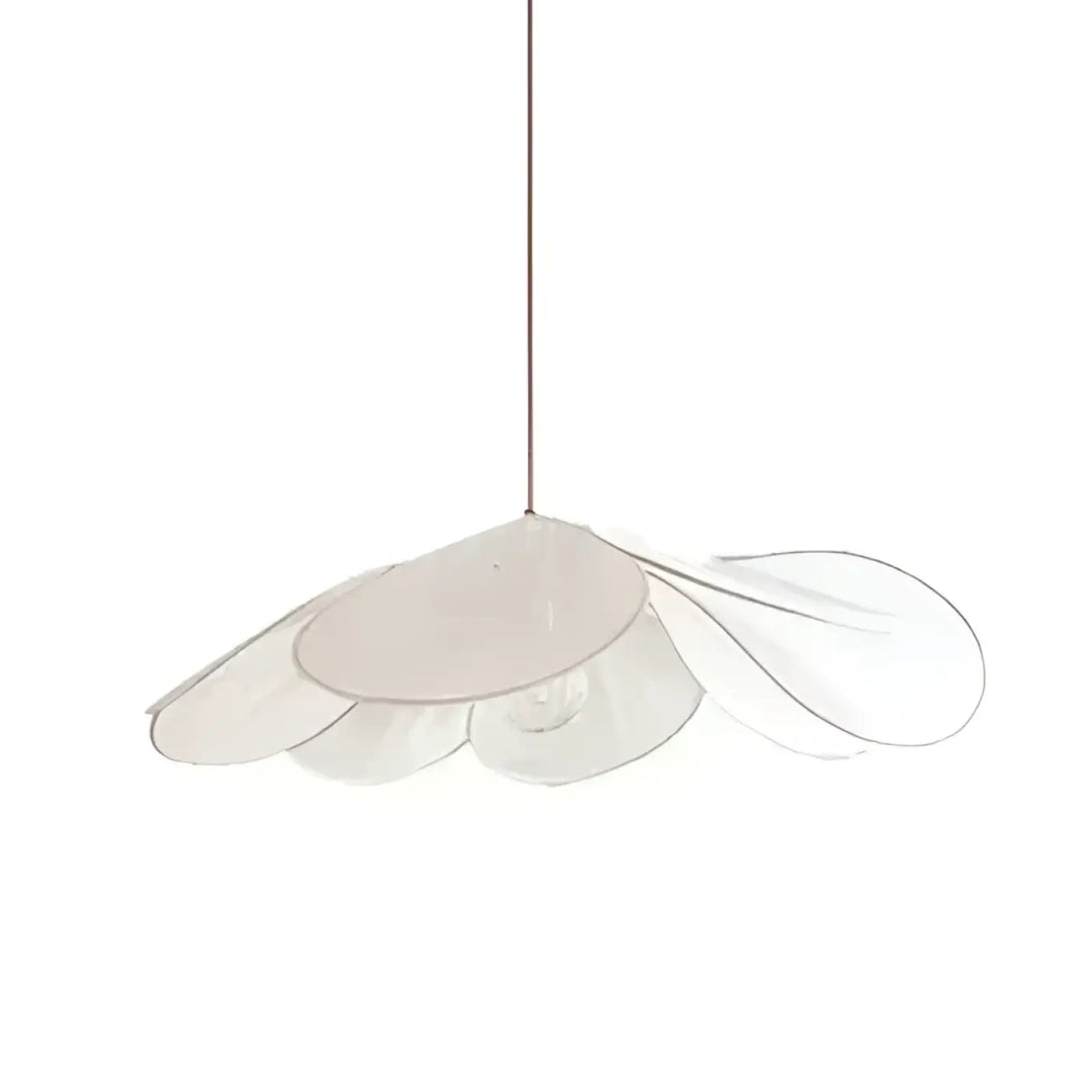 Suspension luminaire anthia design floral en papier blanc délicat avec pétales translucides et chaîne métallique fine