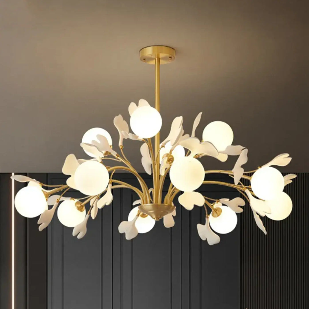 Suspension design floral en métal style blanc doré