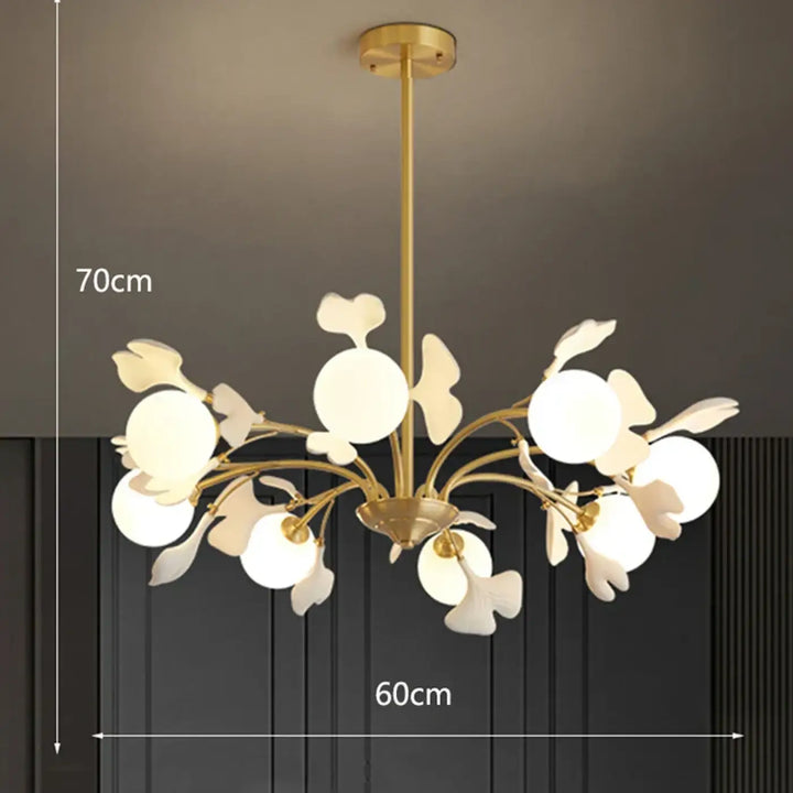 Suspension design floral en métal style blanc doré