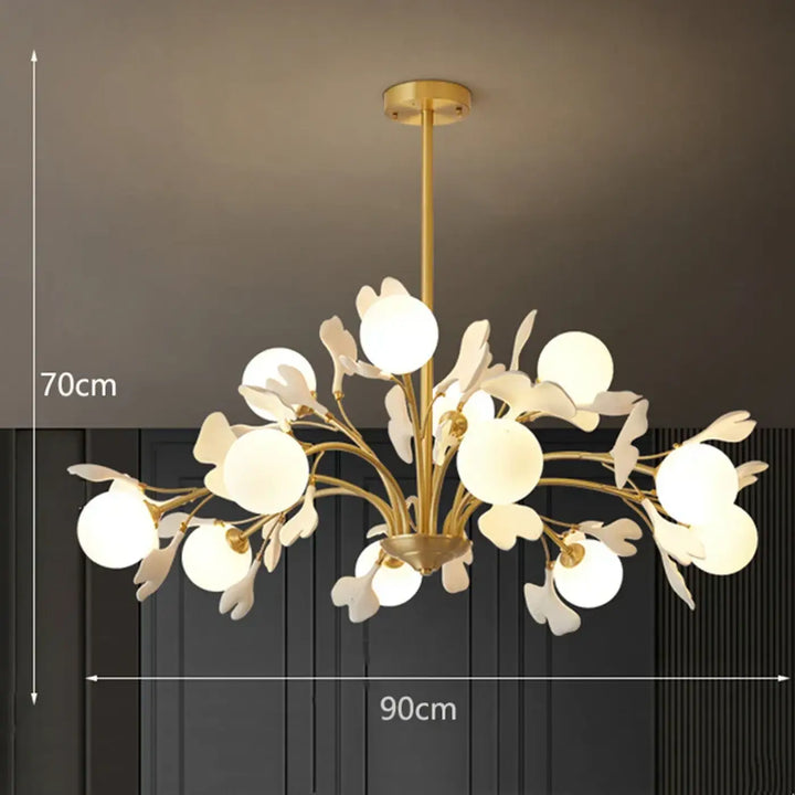Suspension design floral en métal style blanc doré
