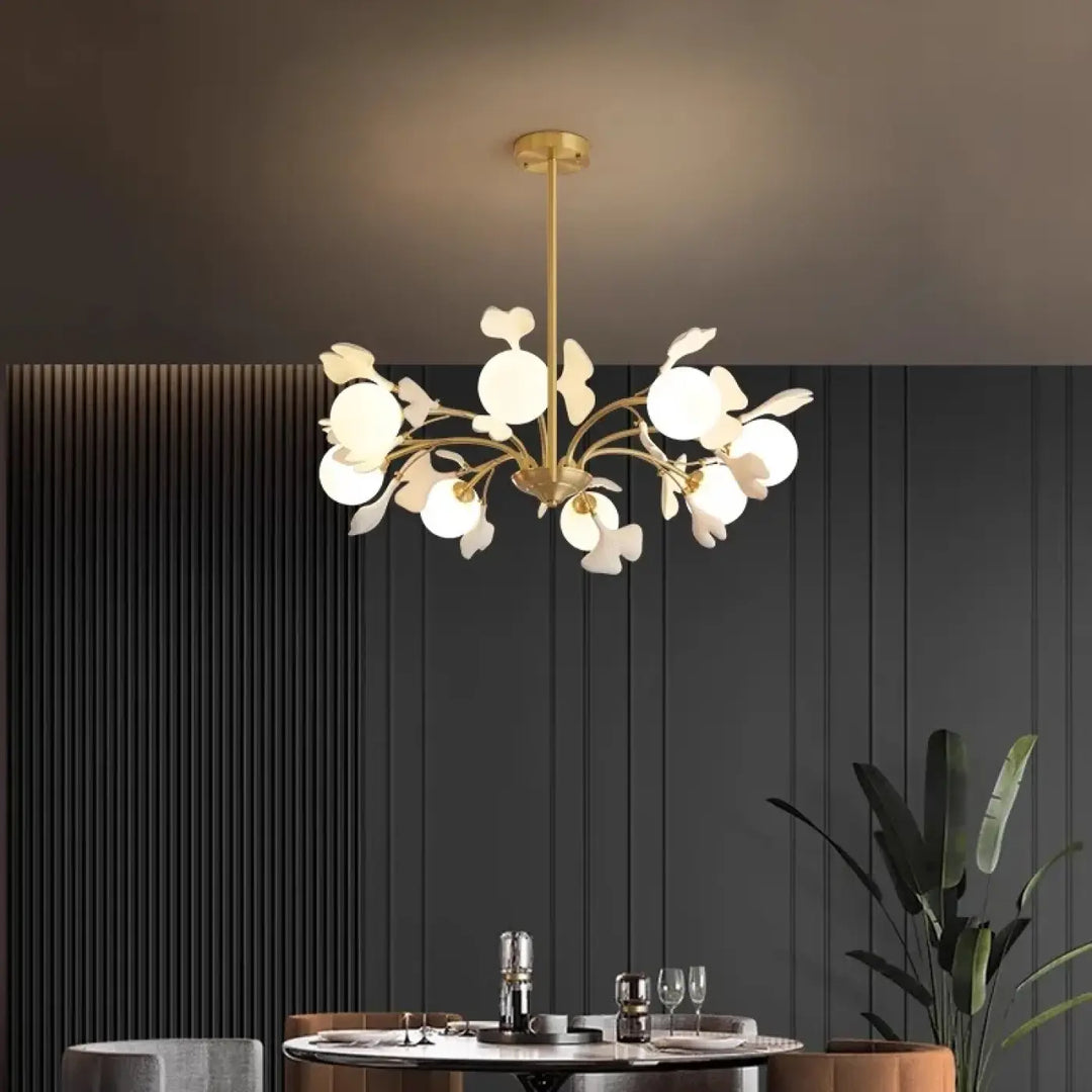 Suspension design floral en métal style blanc doré