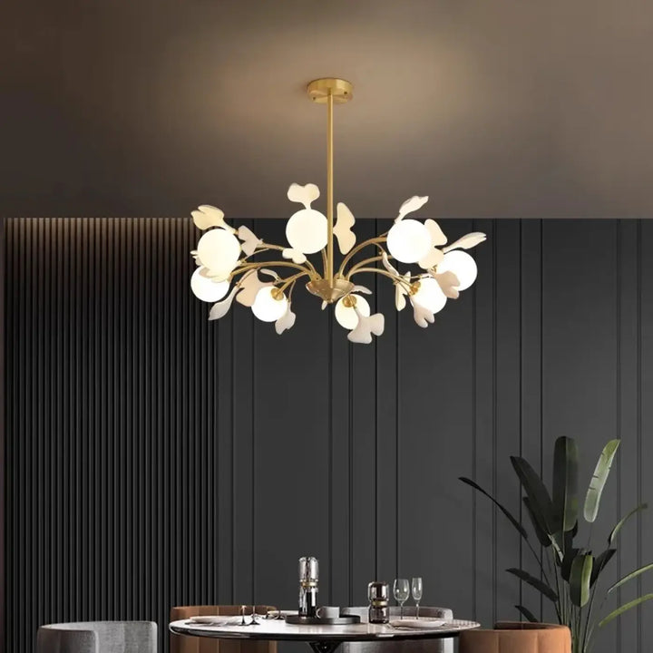 Suspension design floral en métal style blanc doré