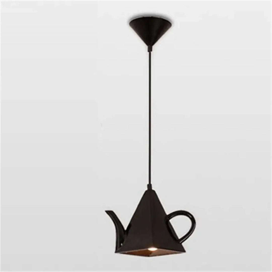 Suspension luminaire aroma en forme de théière noire mate avec design géométrique et touche d originalité lumineuse chaleureuse