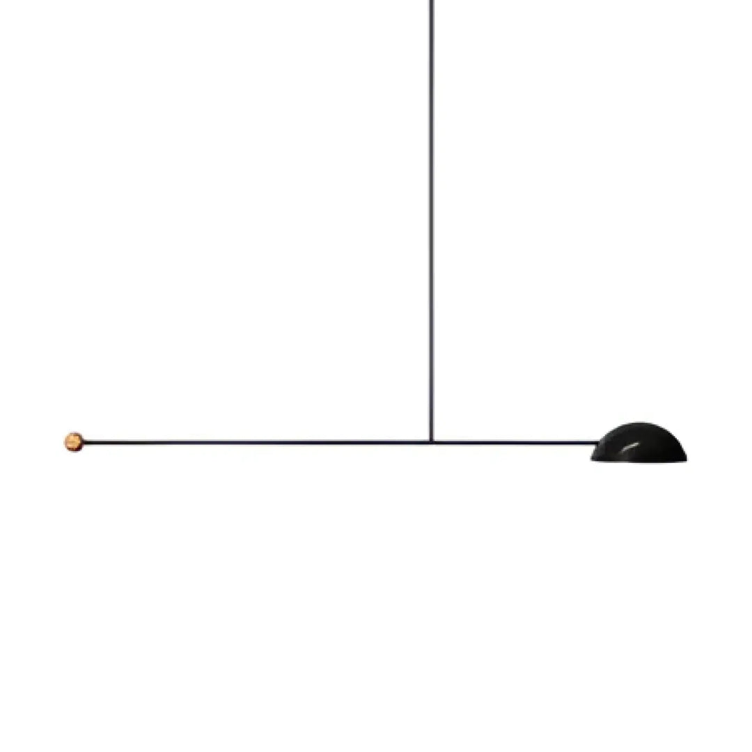 Suspension luminaire axis noir minimaliste avec bras horizontaux fins et accents sphériques en design luminaire
