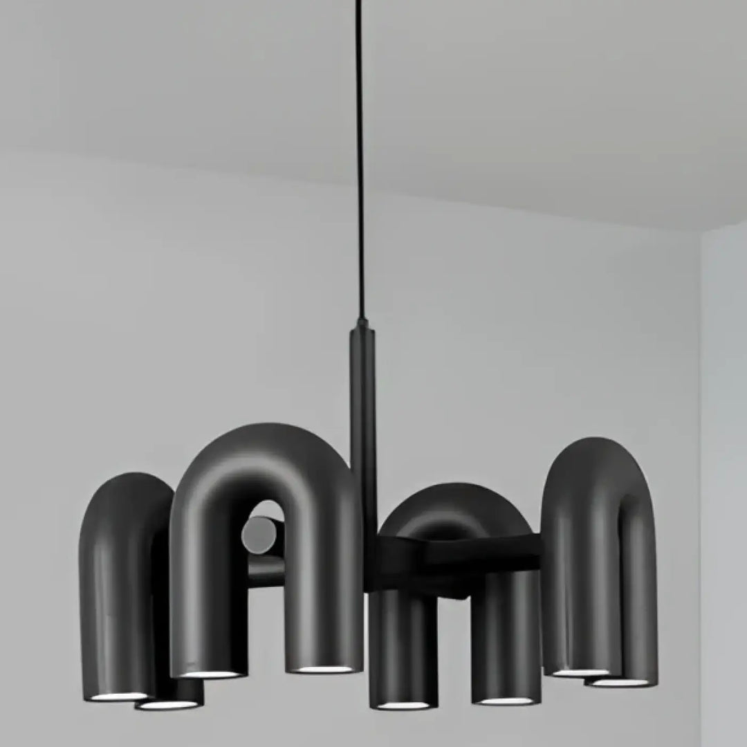 Suspension luminaire ura en forme de u noir mat avec un design industriel moderne pour luminaire design suspension luminaire