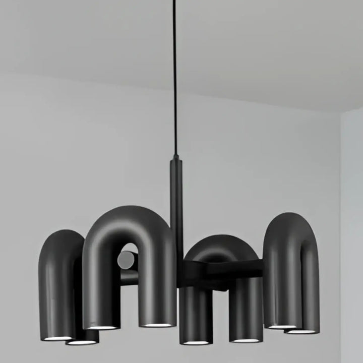 Suspension luminaire ura en forme de u noir mat avec un design industriel moderne pour luminaire design suspension luminaire