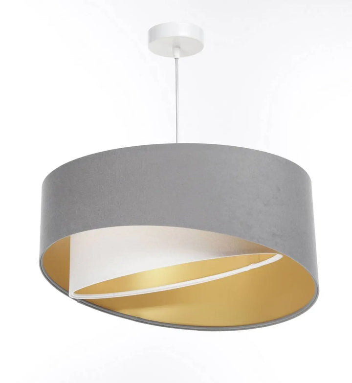 Suspension luminaire galaxy auric gris blanc avec abat-jour gris et reflets dorés intérieur pour design moderne