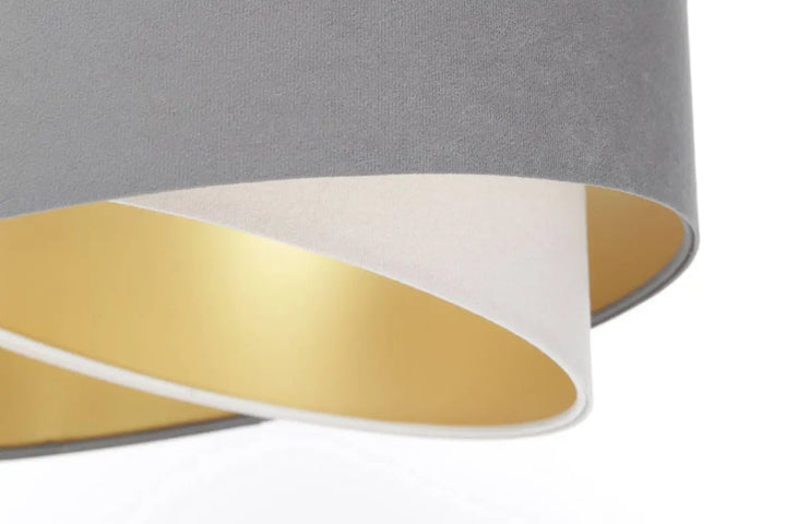 Suspension luminaire galaxy auric en velours gris avec intérieur doré et bordure blanche pour reflets dorés design