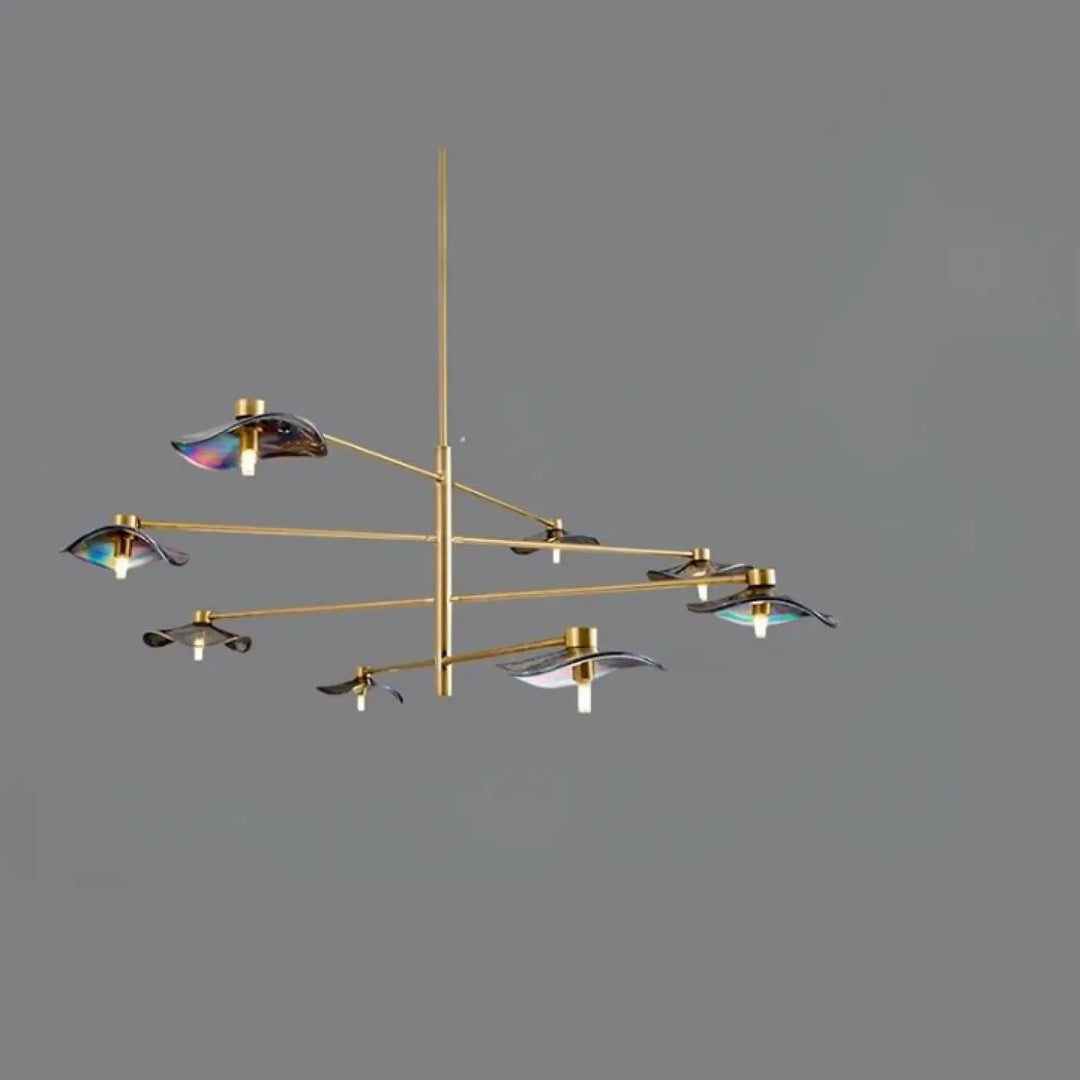 Suspension luminaire vetros en laiton moderne avec abat-jours en verre irisé pour un luminaire design inspirée