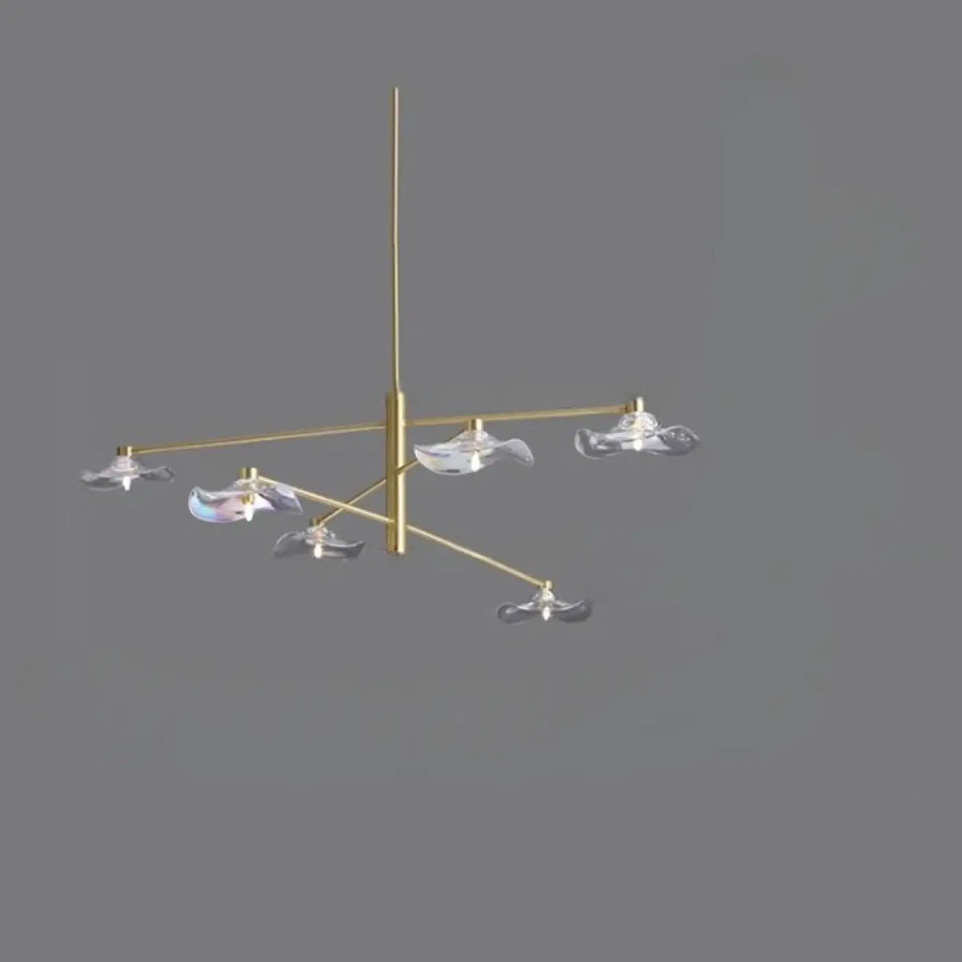 Suspension luminaire vetros en laiton avec abat-jours en verre irisé clair design moderne et élégant