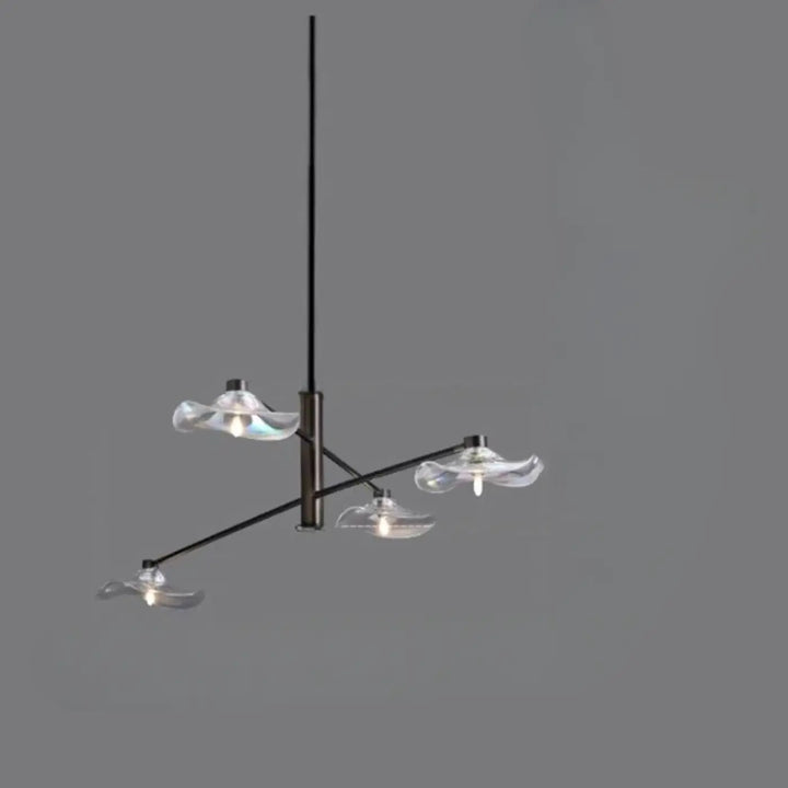 Suspension luminaire vetros en métal noir moderne avec trois abat-jours en verre translucide irisé design inspirée