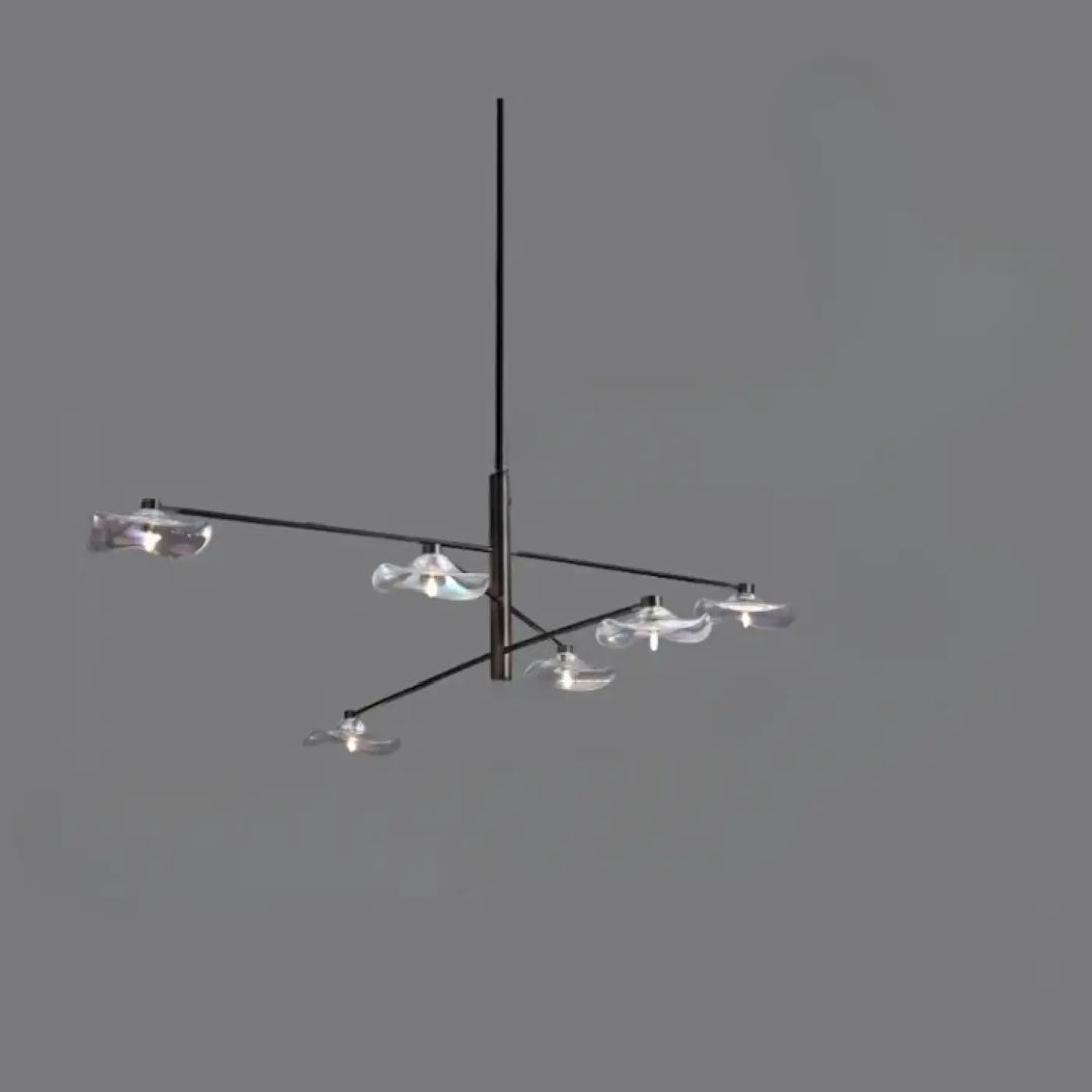 Suspension luminaire vetros noire en métal avec cinq abat-jours en verre clair design moderne inspirée luminaire design