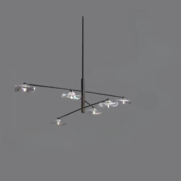 Suspension luminaire vetros noire en métal avec cinq abat-jours en verre clair design moderne inspirée luminaire design