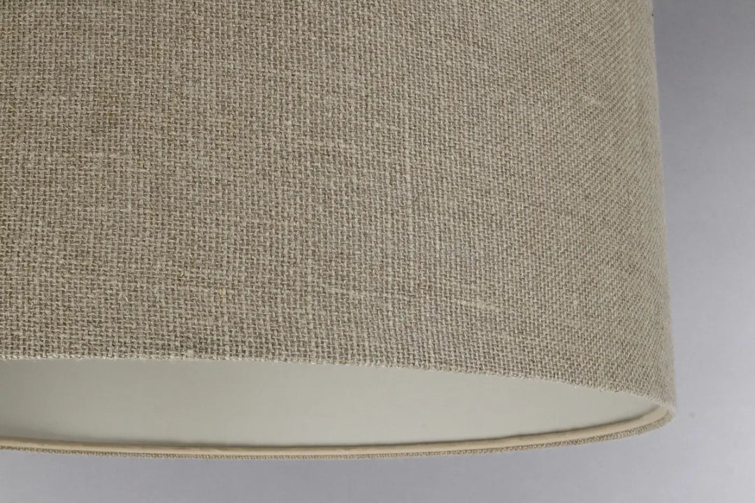 Suspension luminaire design kaki avec abat-jour en lin beige texturé et doublure intérieure lisse ivoire