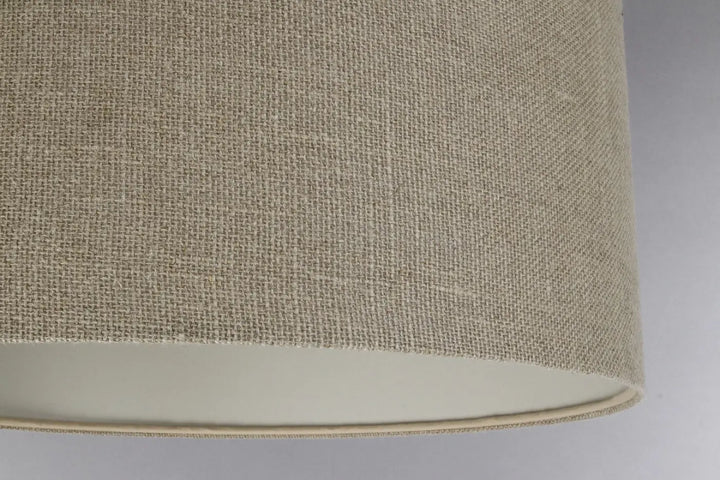 Suspension luminaire design kaki avec abat-jour en lin beige texturé et doublure intérieure lisse ivoire