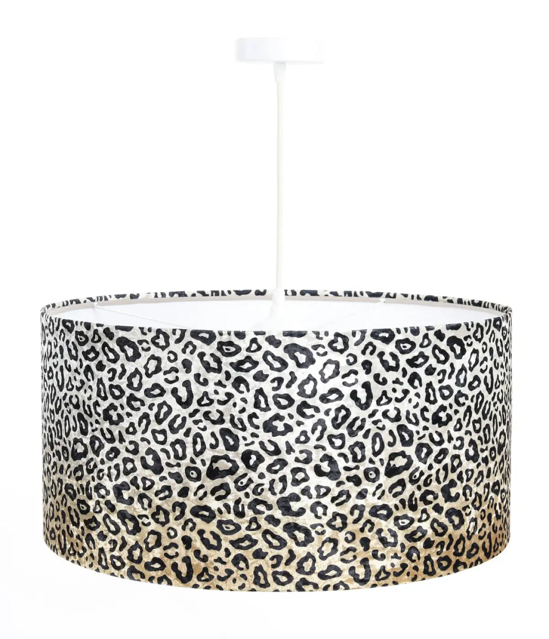 Suspension luminaire safari avec design léopard crème en motif ombré noir et beige sur abat-jour cylindrique