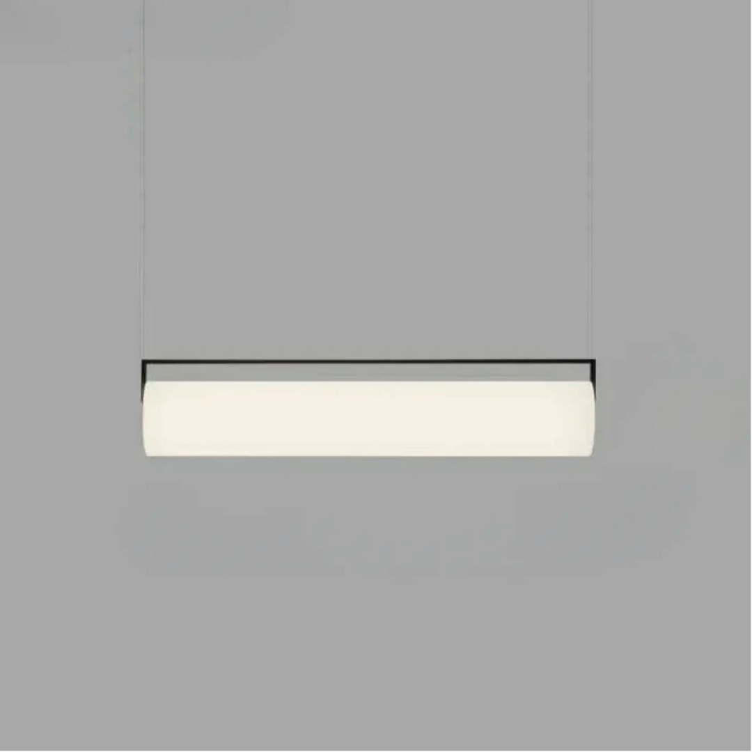 Suspension luminaire elia avec cylindre lumineux blanc givré et cadre noir design minimaliste