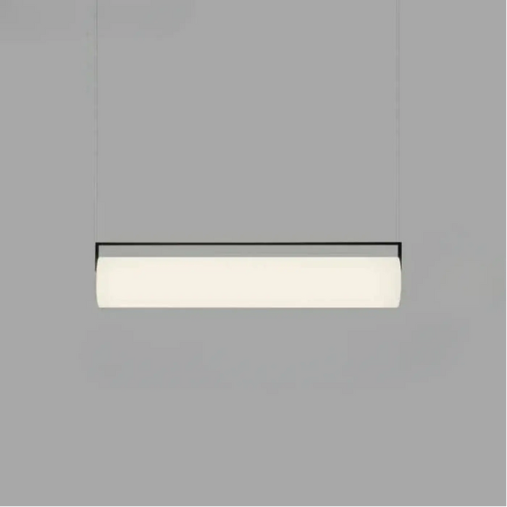 Suspension luminaire elia avec cylindre lumineux blanc givré et cadre noir design minimaliste