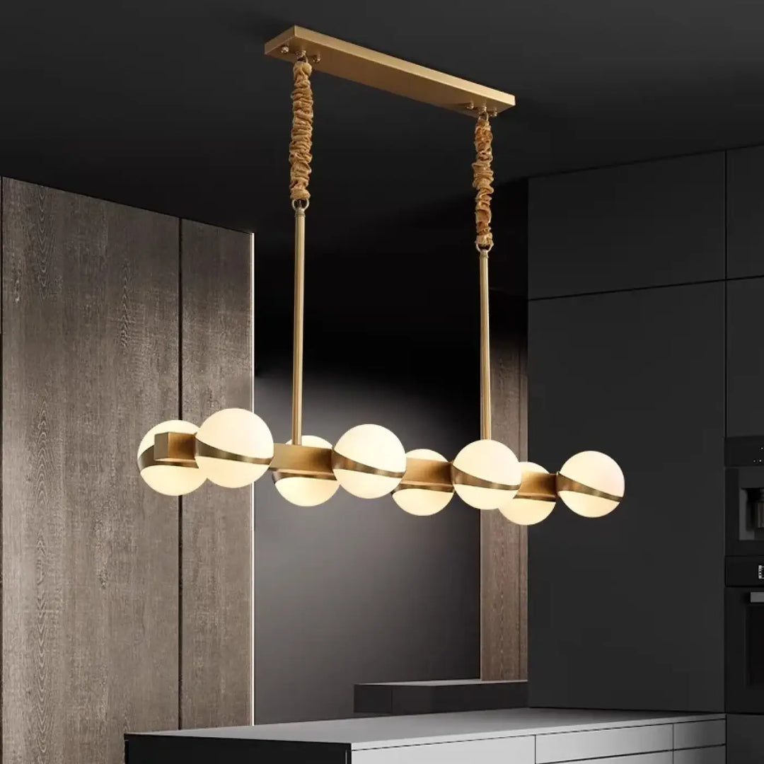 Luminaire suspendu design linéaire doré et corde style moderne