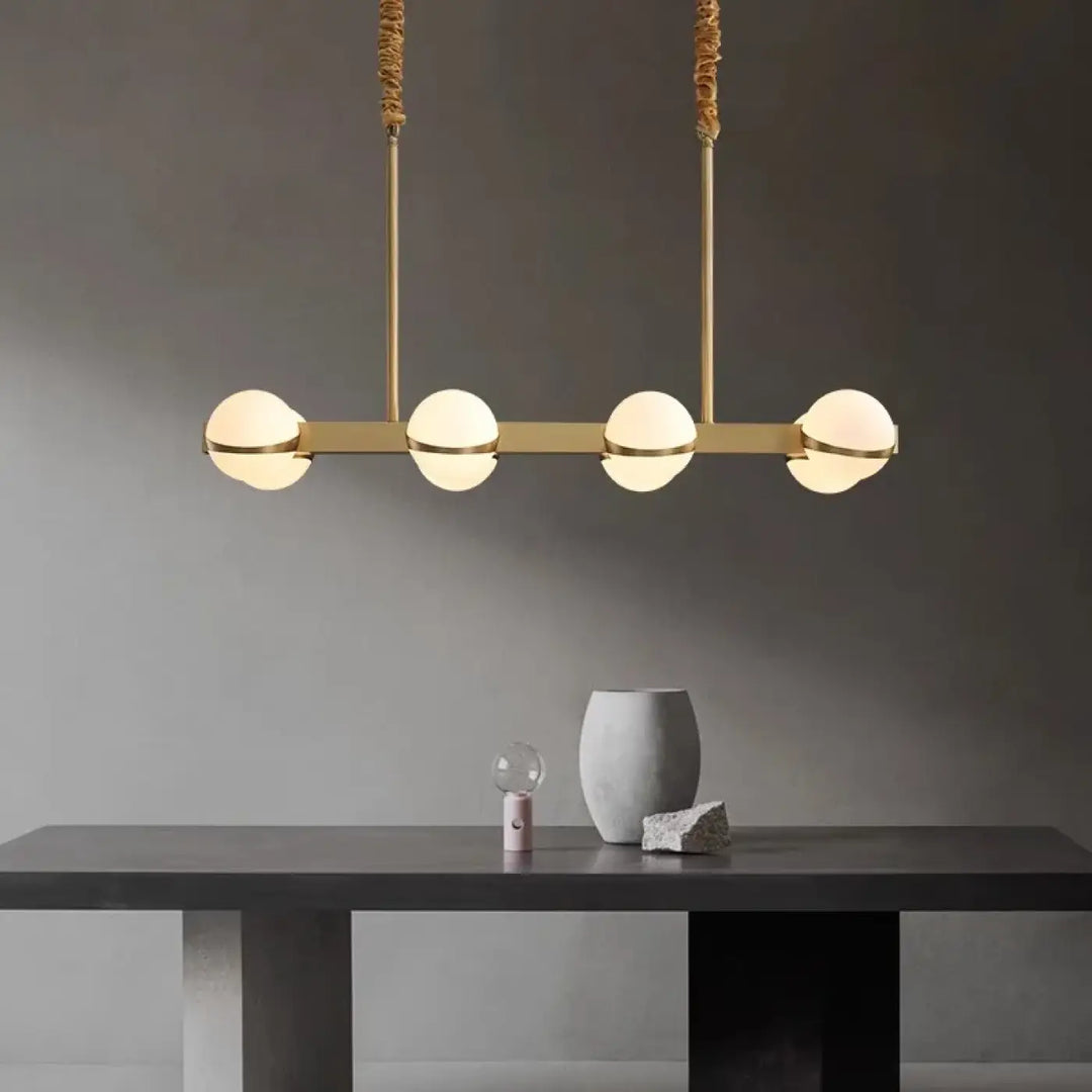 Luminaire suspendu design linéaire doré et corde style moderne