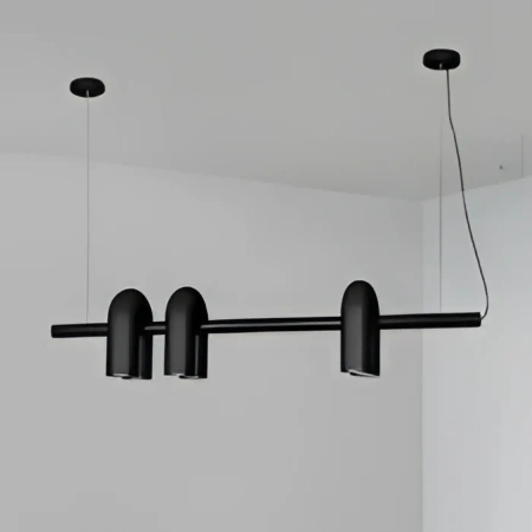 Suspension luminaire onda noir mat en métal de style industriel avec trois têtes cylindriques pour un luminaire design moderne