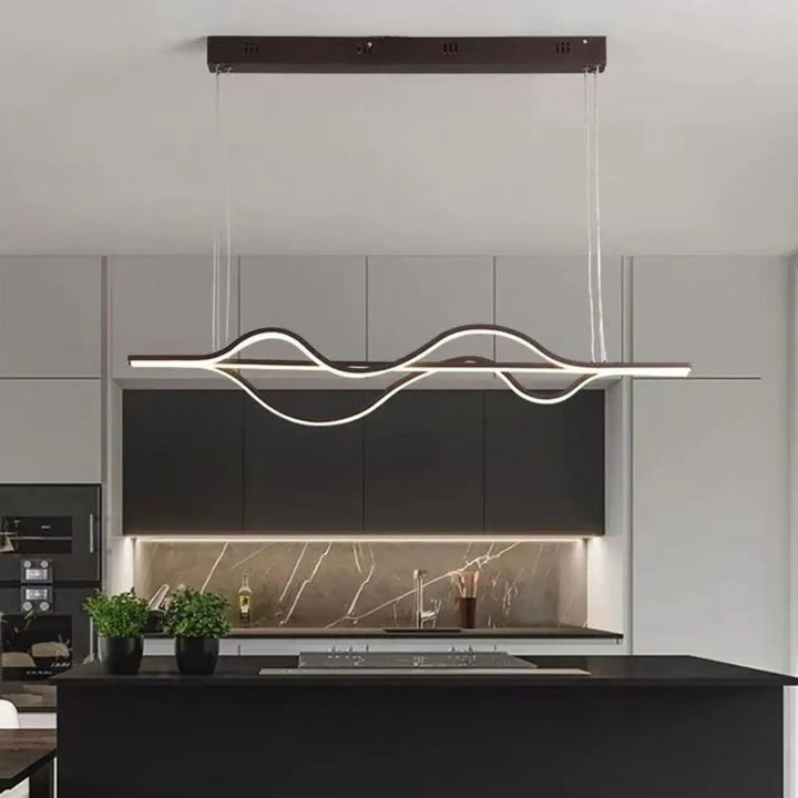 Suspension luminaire paloma noire moderne avec bande led ondulée idéale pour salle à manger design suspendu