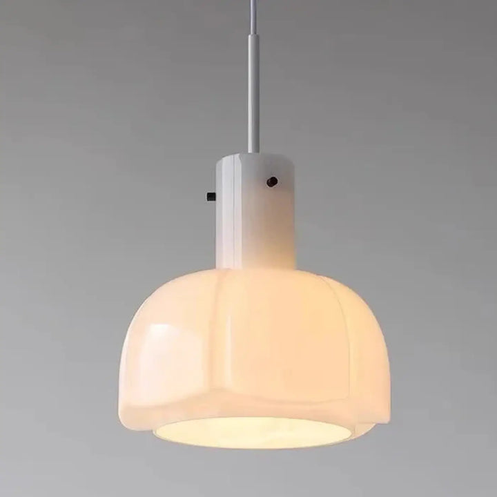 Suspension luminaire miela avec abat-jour en verre translucide blanc et tige métallique design moderne